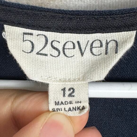 52Seven Blue & White Tiered Colorblock Cap Sleeve Linen Blend Dress Size 12 - Picture 8 of 10